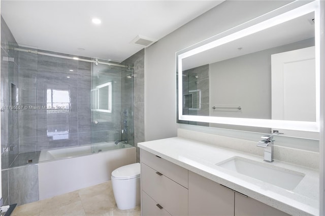 3400 SW 27th Ave Unit 1506, Miami, FL 33133 - bathroom featuring recessed lighting, toilet, visible vents, shower / bath combination with glass door, and vanity
