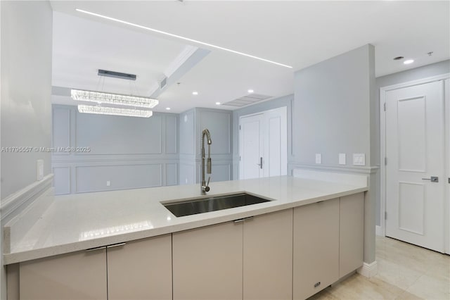 3400 SW 27th Ave Unit 1506, Miami, FL 33133 - kitchen with a sink, decorative light fixtures, visible vents, and recessed lighting
