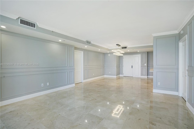 3400 SW 27th Ave Unit 1506, Miami, FL 33133 - spare room featuring marble finish floor, a decorative wall, visible vents, and a chandelier