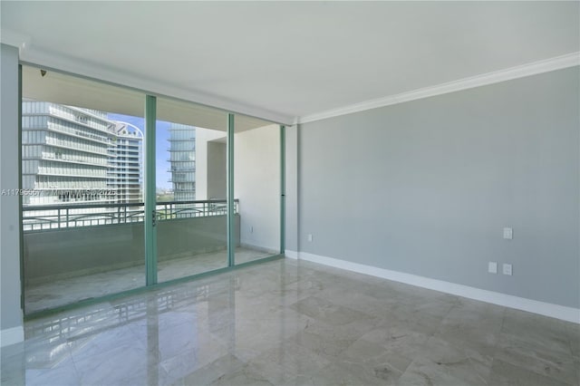 3400 SW 27th Ave Unit 1506, Miami, FL 33133 - unfurnished room featuring crown molding, marble finish floor, and baseboards