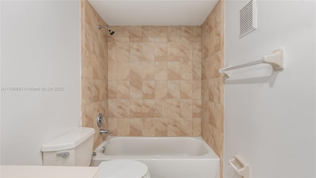 full bathroom featuring toilet, shower / bathtub combination, and visible vents