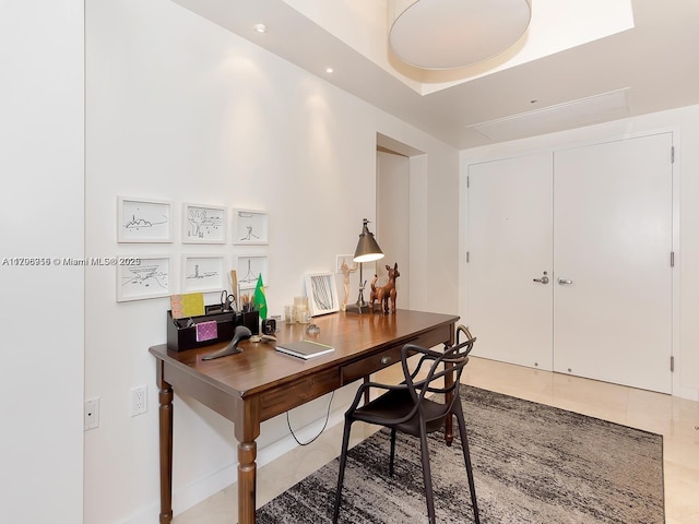 view of tiled home office