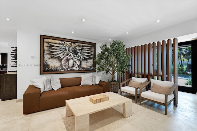 living area with recessed lighting