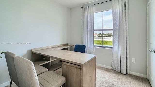 office featuring light colored carpet and baseboards