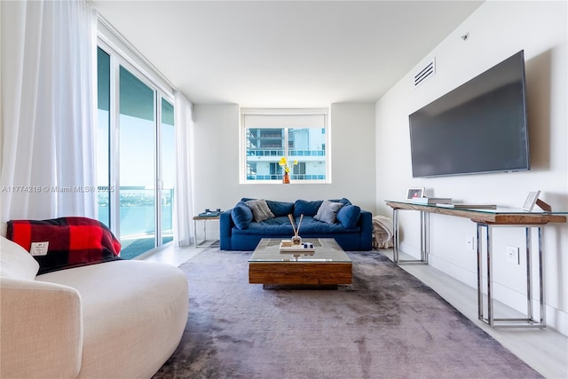living room featuring visible vents