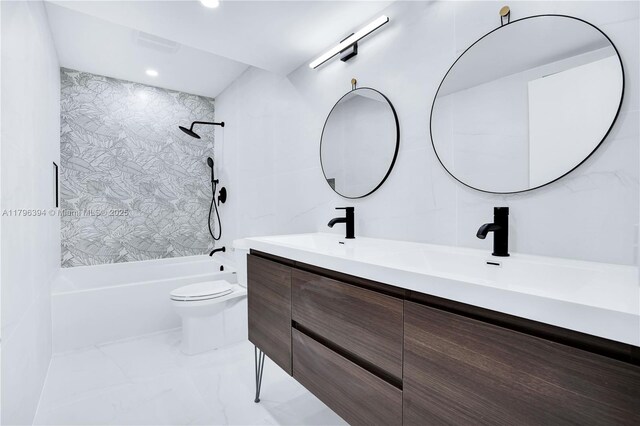 406 Saint Andrews Rd Unit 53, Hollywood, FL 33021 - full bath with toilet, shower / tub combination, marble finish floor, recessed lighting, and double vanity