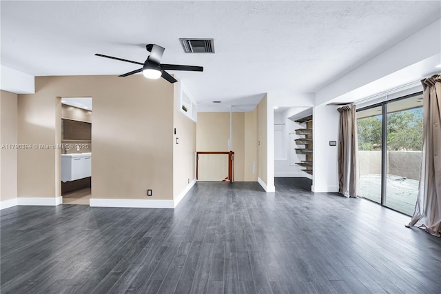 406 Saint Andrews Rd Unit 53, Hollywood, FL 33021 - unfurnished living room featuring baseboards, visible vents, ceiling fan, and dark wood-style floors