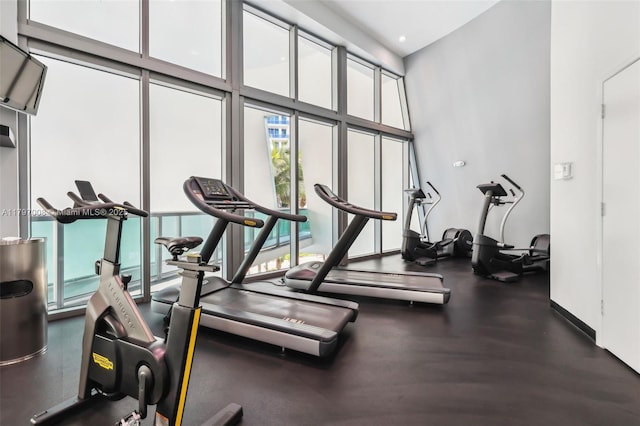 6000 Collins Ave Unit 304, Miami Beach, FL 33140 - exercise room featuring a towering ceiling