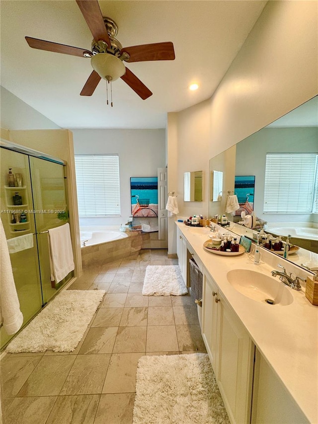 16724 NW 8th St, Pembroke Pines, FL 33028 - bathroom featuring a stall shower, a bath, double vanity, and a sink