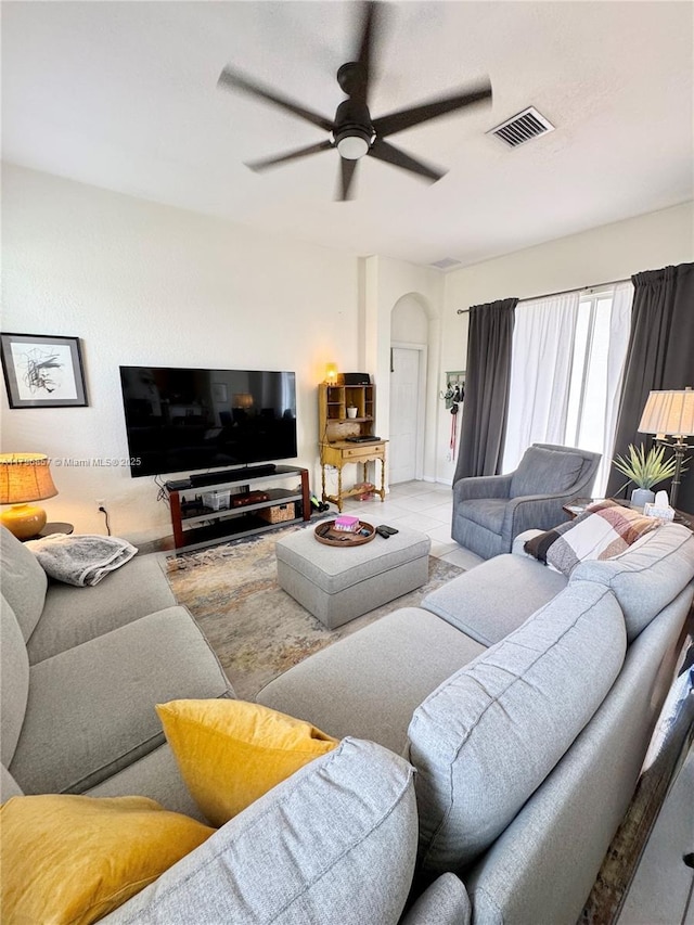 16724 NW 8th St, Pembroke Pines, FL 33028 - living area with ceiling fan, arched walkways, and visible vents