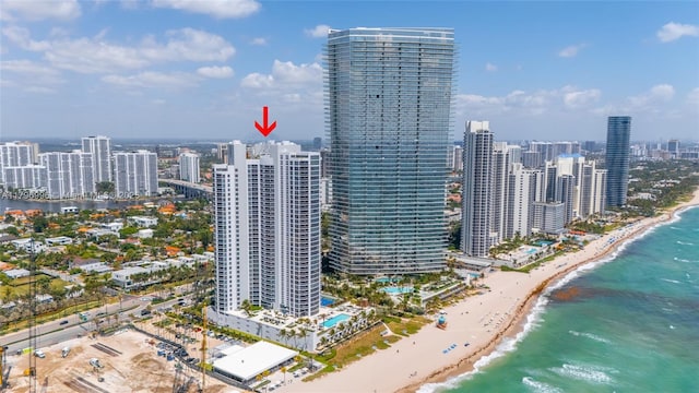 city view featuring expansive beach