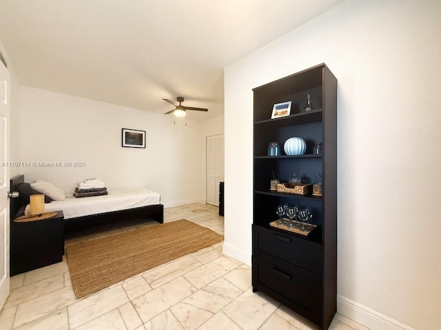 1526 Pennsylvania Ave Unit 20, Miami Beach, FL 33139 - bedroom with a ceiling fan and marble finish floor