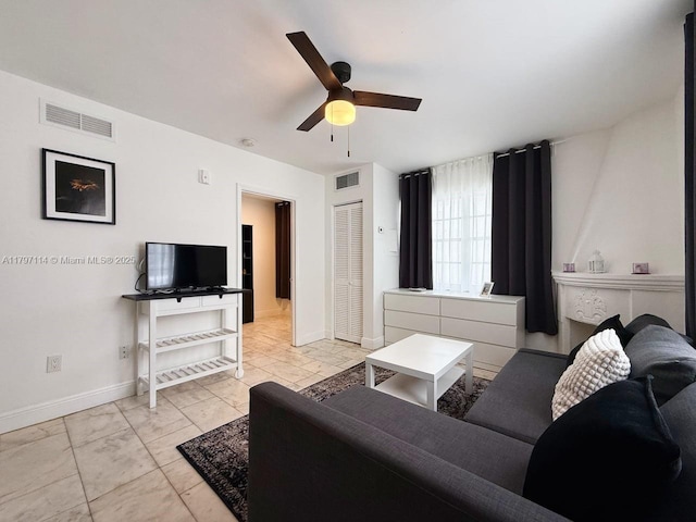1526 Pennsylvania Ave Unit 20, Miami Beach, FL 33139 - living area featuring baseboards, a ceiling fan, and visible vents