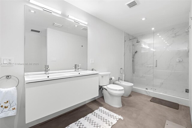2020 NE 121st Rd, North Miami, FL 33181 - bathroom featuring a sink, toilet, a bidet, a marble finish shower, and visible vents