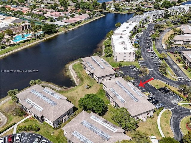 bird's eye view featuring a water view