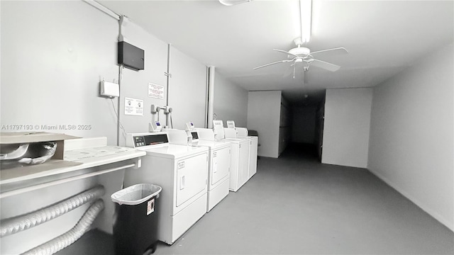 shared laundry area featuring ceiling fan and washer and clothes dryer