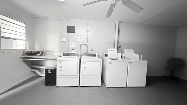 13450 SW 3rd St Unit 308D, Pembroke Pines, FL 33027 - shared laundry featuring washer and clothes dryer and a ceiling fan