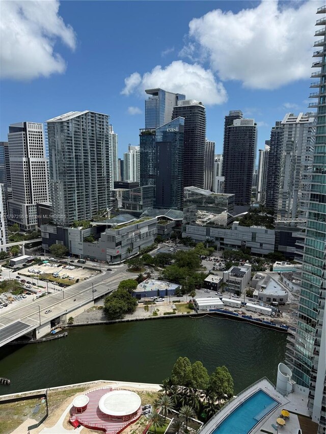 city view with a large body of water