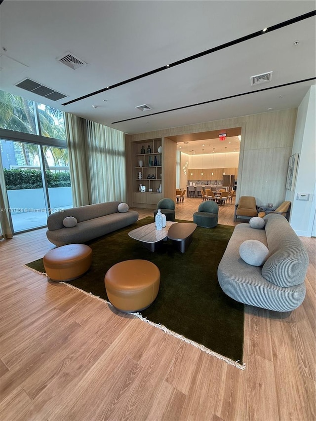 building lobby with a wall of windows