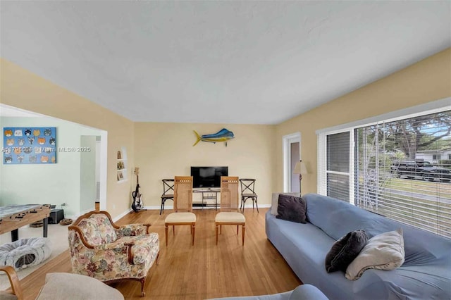 living area featuring wood finished floors and baseboards