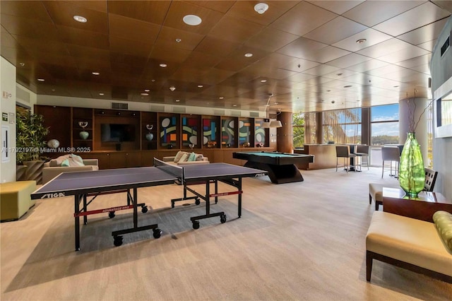 playroom with carpet and billiards