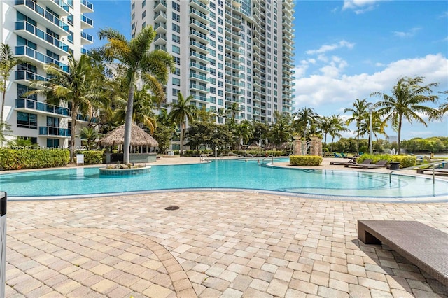 community pool featuring a gazebo