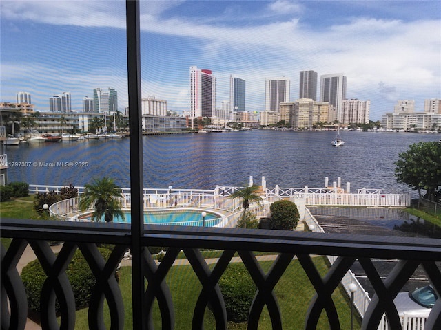 property view of water featuring a city view