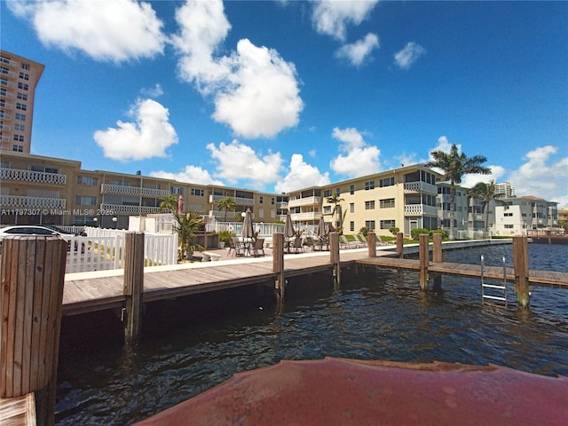 view of dock featuring a water view