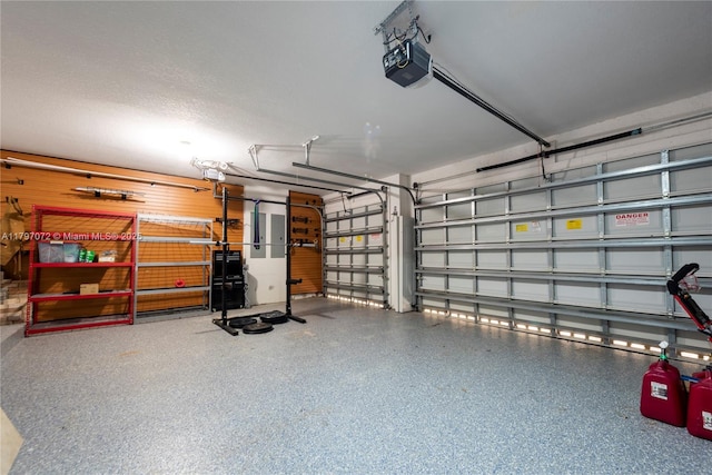 garage with a garage door opener