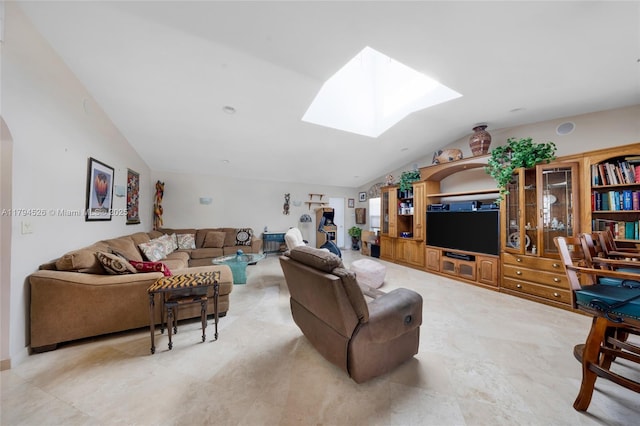 1243 Funston St, Hollywood, FL 33019 - living area with arched walkways and vaulted ceiling with skylight