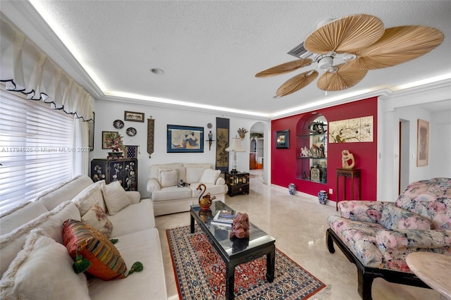 1243 Funston St, Hollywood, FL 33019 - living room featuring a textured ceiling and a ceiling fan