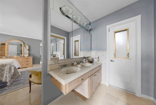 1243 Funston St, Hollywood, FL 33019 - full bathroom with double vanity, tile patterned flooring, and a sink