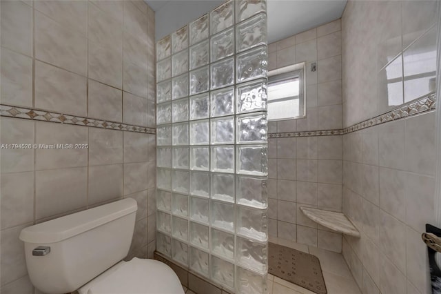 1243 Funston St, Hollywood, FL 33019 - full bathroom with walk in shower, tile walls, and toilet