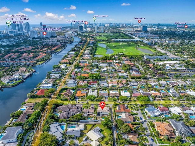 1243 Funston St, Hollywood, FL 33019 - birds eye view of property featuring a city view, a water view, and a residential view