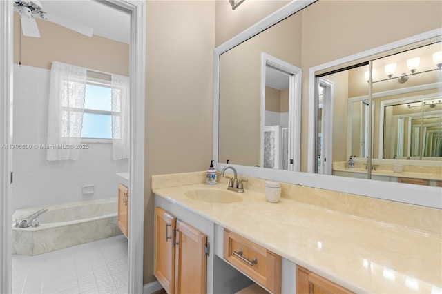 full bathroom featuring a bath and vanity