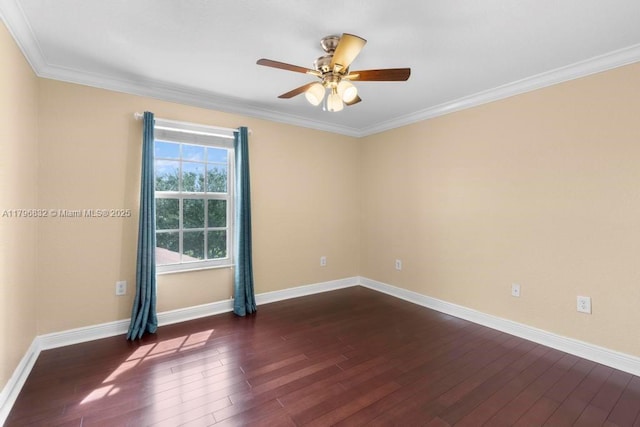 4528 SW 183rd Ave, Miramar, FL 33029 - empty room with baseboards, ornamental molding, dark wood finished floors, and ceiling fan