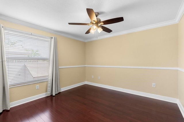4528 SW 183rd Ave, Miramar, FL 33029 - empty room with ornamental molding, wood-type flooring, baseboards, and a ceiling fan