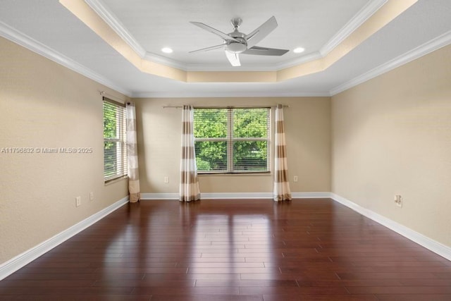 4528 SW 183rd Ave, Miramar, FL 33029 - empty room featuring ornamental molding, a tray ceiling, ceiling fan, and hardwood / wood-style flooring