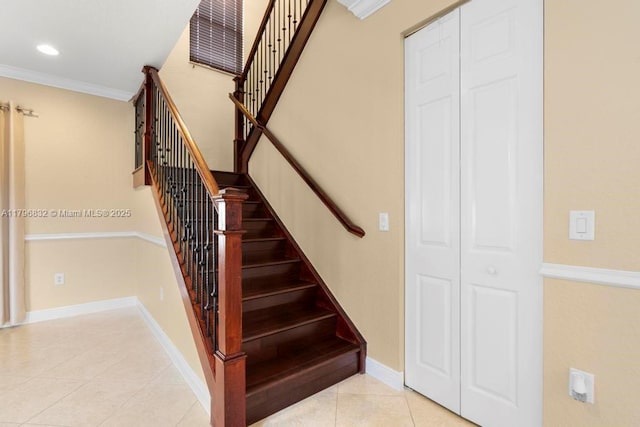 4528 SW 183rd Ave, Miramar, FL 33029 - staircase with baseboards, ornamental molding, and tile patterned floors
