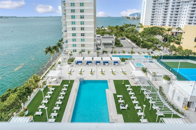 770 Claughton Island Dr Unit 1114, Miami, FL 33131 - bird's eye view of a pool and a nearby body of water