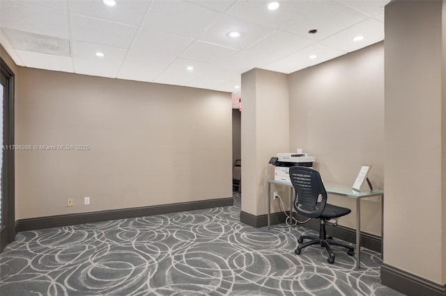 770 Claughton Island Dr Unit 1114, Miami, FL 33131 - office featuring a paneled ceiling, carpet flooring, and recessed lighting