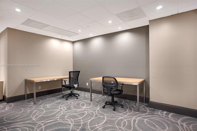 770 Claughton Island Dr Unit 1114, Miami, FL 33131 - home office featuring a paneled ceiling, carpet flooring, and recessed lighting