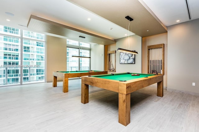 488 NE 18th St Unit 208, Miami, FL 33132 - rec room featuring billiards, light wood-style floors, and expansive windows