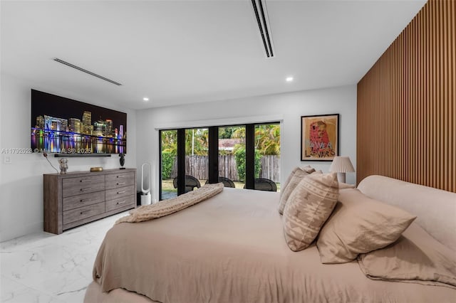 13211 SW 6th St, Miami, FL 33184 - bedroom featuring marble finish floor, recessed lighting, an accent wall, and access to exterior