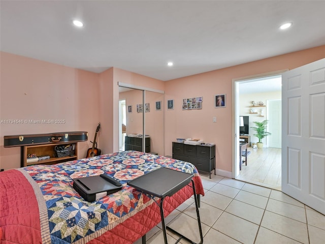 104 N 31st Ct, Hollywood, FL 33021 - bedroom with a closet, baseboards, light tile patterned flooring, and recessed lighting
