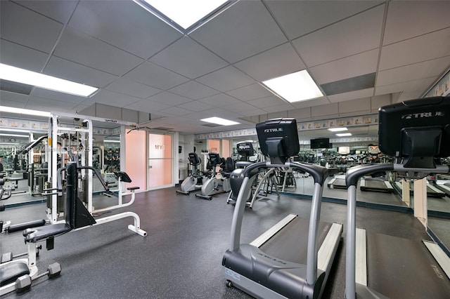 2899 Collins Ave Unit 1738, Miami Beach, FL 33140 - gym with a paneled ceiling