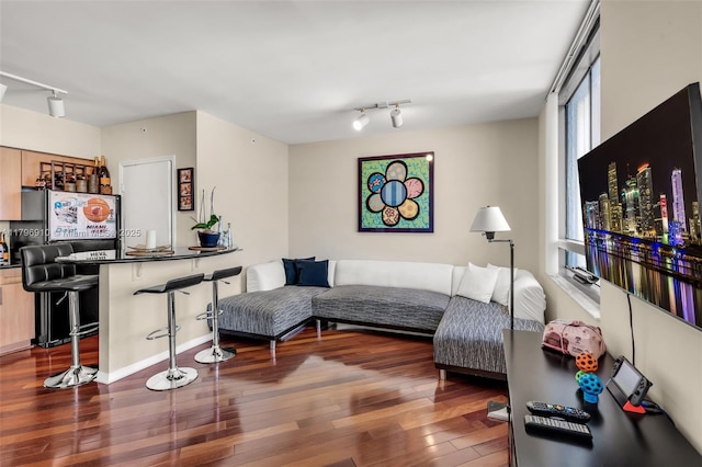 1330 W Ave Unit 3003, Miami Beach, FL 33139 - living room featuring hardwood / wood-style floors, indoor wet bar, and track lighting