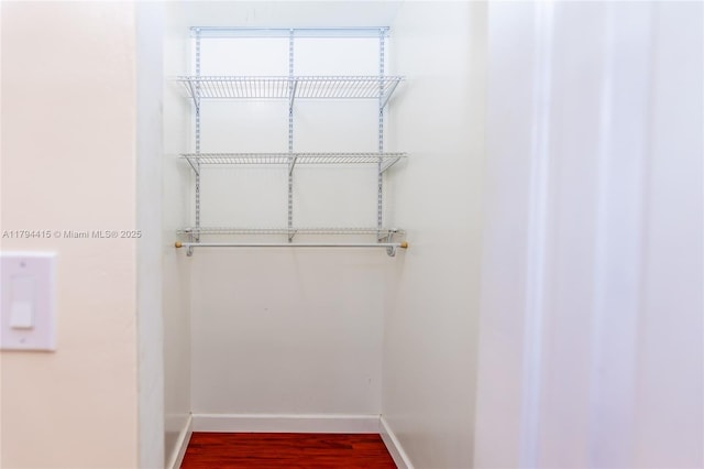 spacious closet with dark wood-type flooring