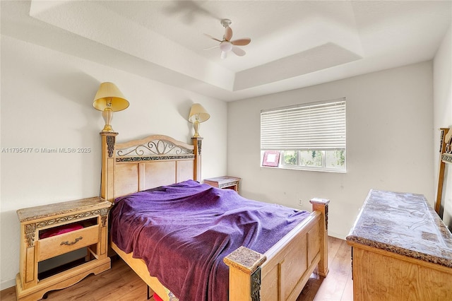21133 NW 14th Pl, Miami Gardens, FL 33169 - bedroom featuring a tray ceiling, light wood finished floors, and ceiling fan