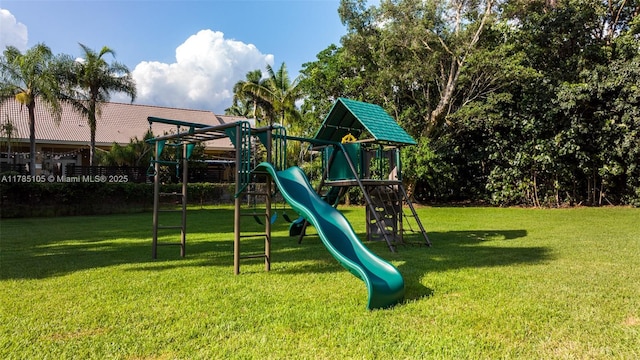 view of playground featuring a lawn